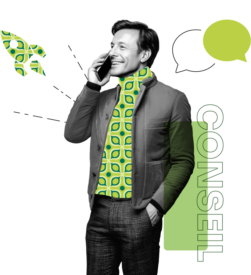 Visuel d'un homme au téléphone illustrant la communication globale