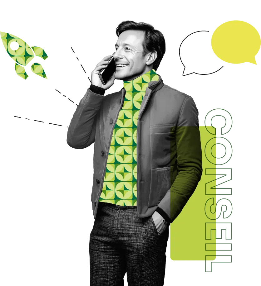 Visuel d'un homme au téléphone illustrant la communication globale